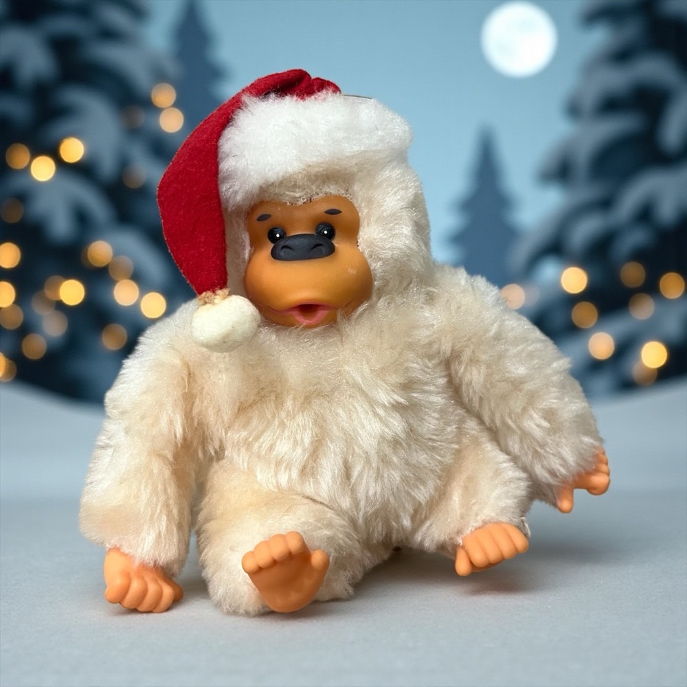 Vintage Russ Berrie "Gonga"‎ the White Gorilla Thumb Sucking Santa Plush Taiwan